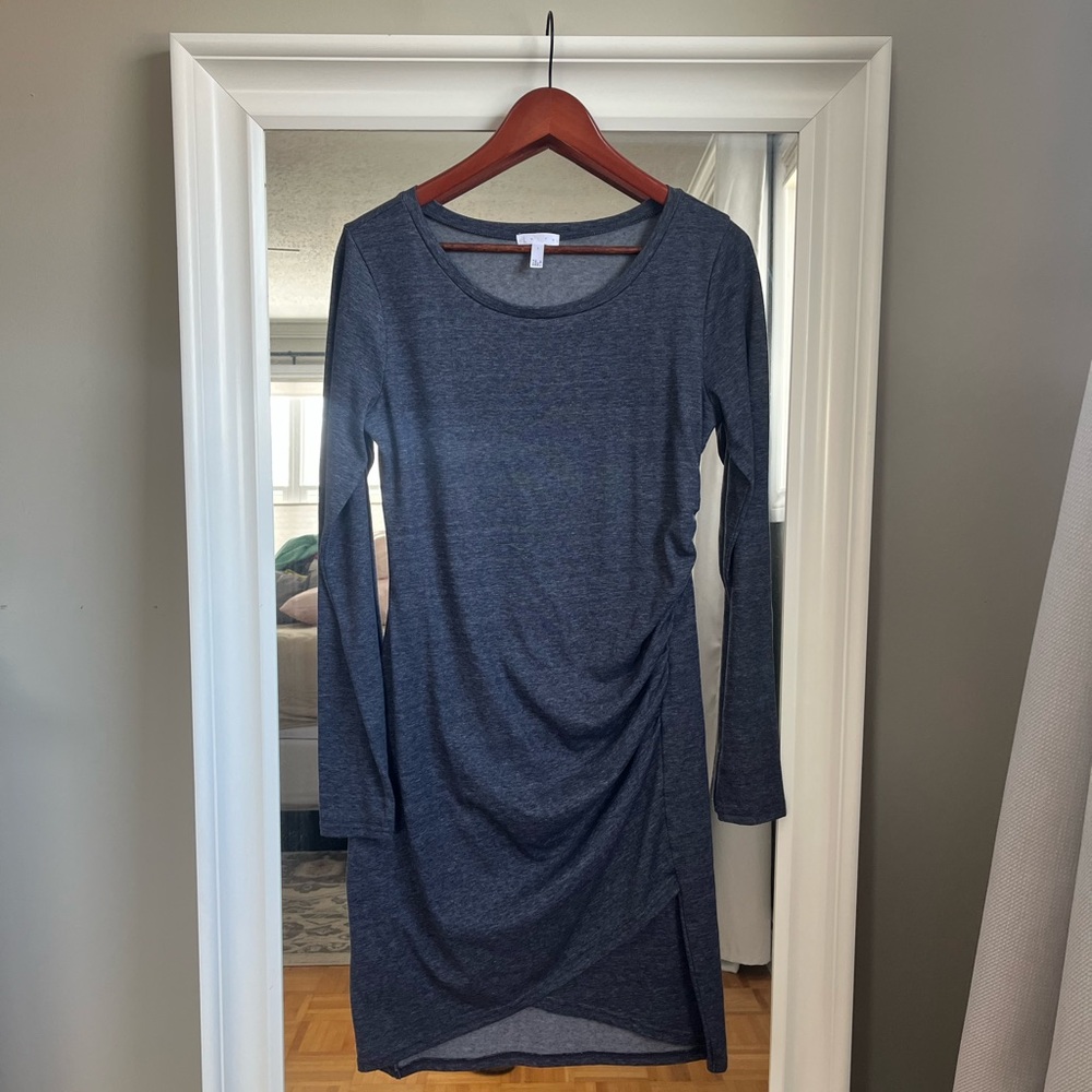 Leith Long-Sleeve Scoop Neck Ruched Dress